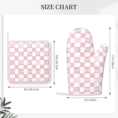 Oven Mitts and Pot Holders Pink Check Bow Pattern Silicone Kitchen Accessories - Image 3