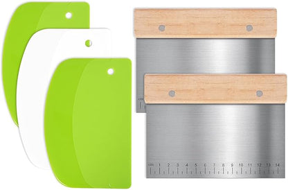 5 Pcs Bench Scraper, Bench Scraper Kitchen 2 Pcs Stainless Steel Dough Scraper by MoHern