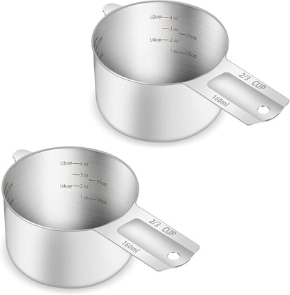 2PCS 2/3Cup Single Measuring Cup, Etched Inner Scale Stainless Steel Measure by BERYLER