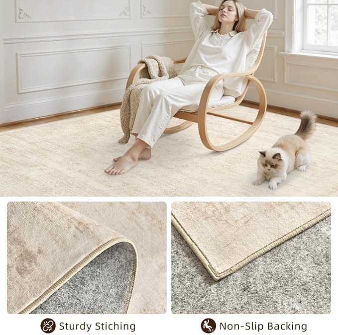 3x5 Area Rugs for Living Room: Vintage Boho Neutral Washable Rug Indoor Soft - Image 4