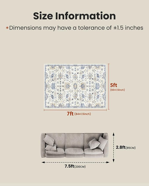 AMADA HOMEFURNISHING 5x7 Area Rugs, Washable Living Room Rug Low-Profile - Image 2