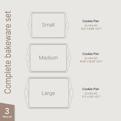 Baking Pan Set – 3 Piece Cookie Sheet – Deluxe Black Non-Stick Carbon Steel – - Image 2