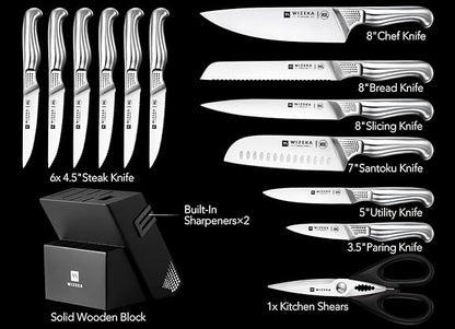 WIZEKA Kitchen Knife Set with Block: 15PCS German Stainless Steel Knife Block - Image 5