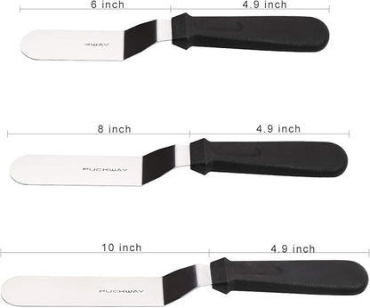Offset Frosting Cake Knife set of 3 Black 6 8 & 10 Inch Angled Icing Spatula - Image 2