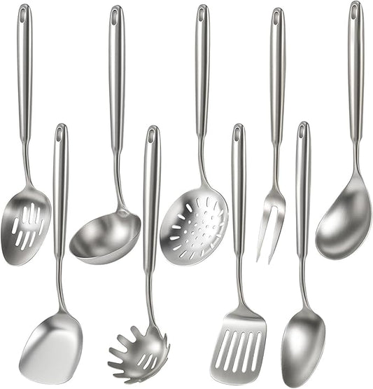 Newness 9 Pcs Cooking Utensils Set, 304 Stainless Steel Kitchen Utensils Set by NewnessFocusOnStainlessSteel