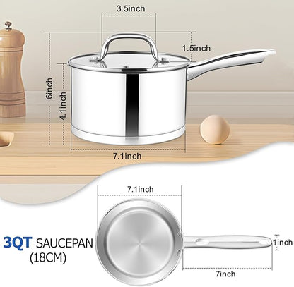 TeamFar Saucepan, 3 qt Stainless Steel Sauce Milk Pan & Lid - Image 2