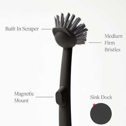 Earth & Mango Magnetic Dish Brush & Scraper, Snaps to Sink, Non-Scratch - Image 3