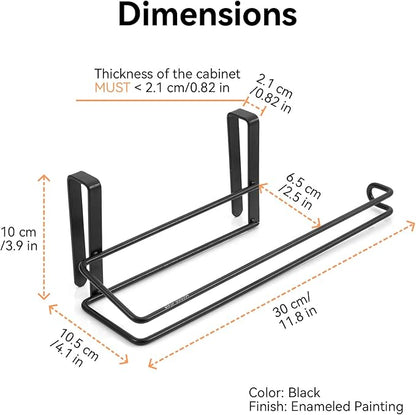 T.R.Sani. Black Paper Towel Holder Under Cabinet, Over The Cabinet Door Paper - Image 3