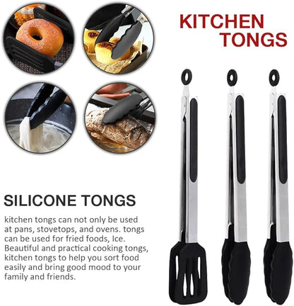 12 Inch Kitchen Tongs Set of 3, Silicone Tongs - Image 6