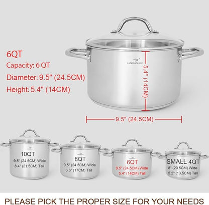 HOMICHEF Stock Pot 6 Quart Nickel Free Stainless Steel - 6 Qt Soup Pot - Small - Image 4