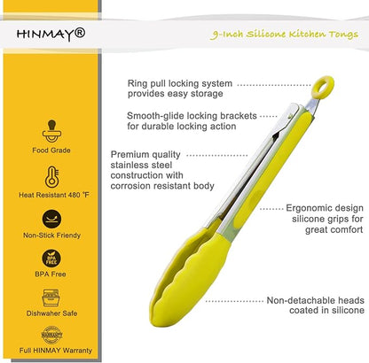 HINMAY Silicone Tipped Tongs 9-Inch Kitchen Cooking Tongs - Image 2