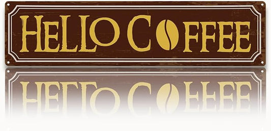 Hello Coffee Signs, Retro Metal Tin Sign, Home Kitchen Wall Decor, Farmhouse by Unknown