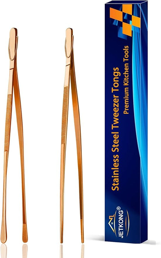 JETKONG 2 Pcs 9-Inch Kitchen Tweezers Cooking Tweezer Tongs Stainless Steel by JETKONG