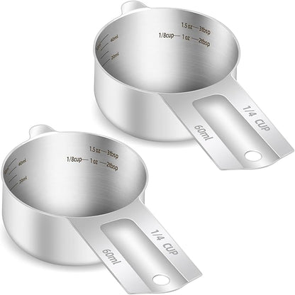 2PCS 1/4Cup Single Measuring Cup, Etched Inner Scale Stainless Steel Measure by BERYLER