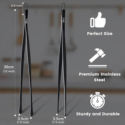 HOTEC Kitchen Tweezers Tongs Stainless Steel Professional Chef Tweezers - Image 2