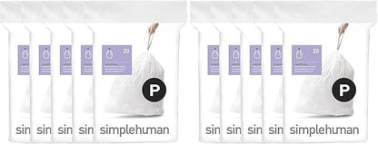 simplehuman Code P, Dispenser Pack Custom Fit Liners, Drawstring Trash Bags by Simplehuman