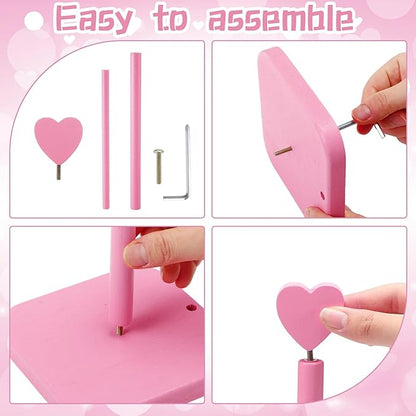 Leinuosen Valentines Day Pink Heart Paper Towel Holder Cute Heart Wooden Paper - Image 4