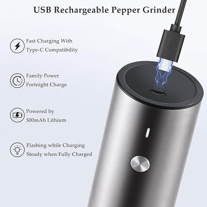 Electric Salt and Pepper Grinder Set, USB Rechargeable, Stainless Steel - Image 4