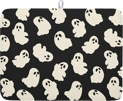 Halloween Ghosts Dish Drying Mat by Kawani