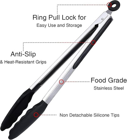 Kitchen Tongs Set of 3, Non-Stick Non-Scratch Heat Resistant Tongs - Image 4