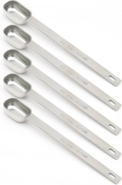 5PCS 3/4tsp Single Measuring Spoon, Stainless Steel Long Handle Individual by BERYLER