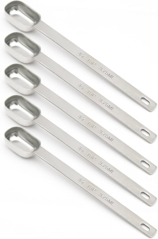 5PCS 3/4tsp Single Measuring Spoon, Stainless Steel Long Handle Individual by BERYLER