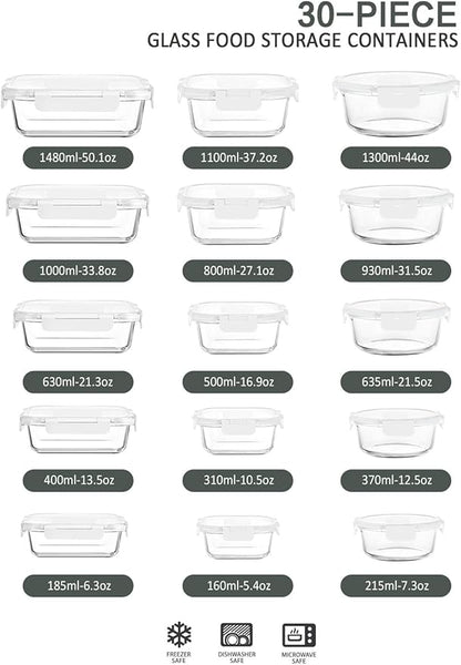 30 Pieces Glass Food Storage Containers - Image 2