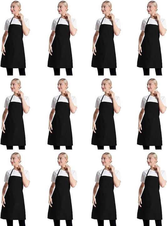 12 Pcs Bib Bulk Black Aprons for Women Men Adult Girls Unisex by TSDSTORY