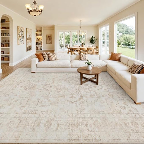 10x14 Area Rug for Living Room: Vintage Boho Neutral Washable Rug Indoor Soft by Luxturiy
