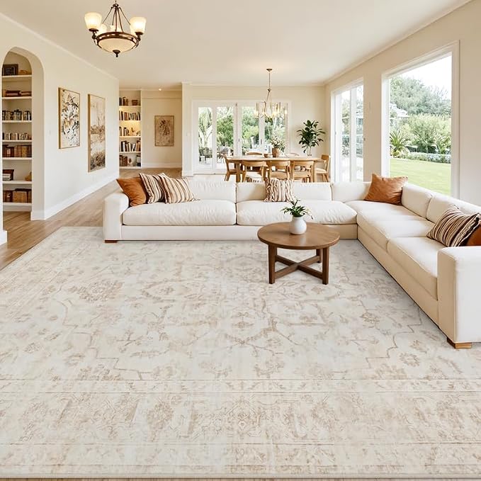 Area Rugs 9x12 Living Room: Vintage Boho Neutral Washable Rug Indoor Soft Large - Image 8