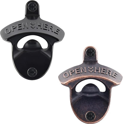 Old Fashion Bottle Opener Wall Mounted Stainless OPEN HERE Black Screw in Wall by Wallmountedbottleopener