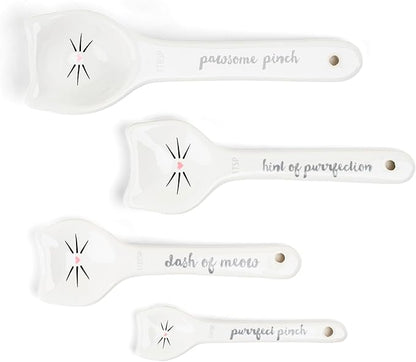 White Cat Measuring Cups & Spoons Gift Set – Ceramic Kitchen Tools - Image 6