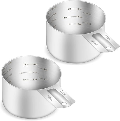 2PCS 1Cup Single Measuring Cup, Etched Inner Scale Stainless Steel Measure Scoop by BERYLER
