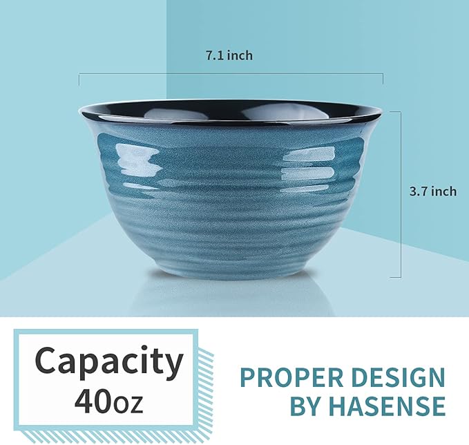 HASENSE Soup Bowls for Kitchen, 40 Ounce Large Cereal Bowls, 7 Inch Ceramic - Image 3