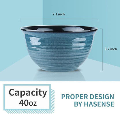 HASENSE Soup Bowls for Kitchen, 40 Ounce Large Cereal Bowls, 7 Inch Ceramic - Image 3