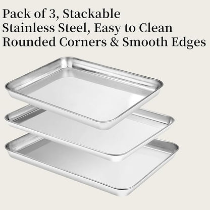 Baking Sheet Set of 3, Heavy-Duty Stainless-Steel Baking Pans, Cookie Sheets - Image 3