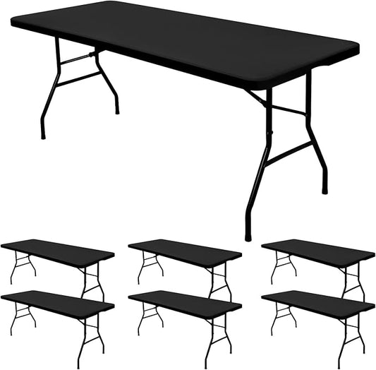 6 Pack Black Elastic Rectangle Table Top Cap Cover, Fits 4' Tables, 30" W x 48" L