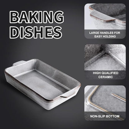 KOOV Bakeware Set, Ceramic Baking Dish Set, Rectangular Casserole Dish Set - Image 2