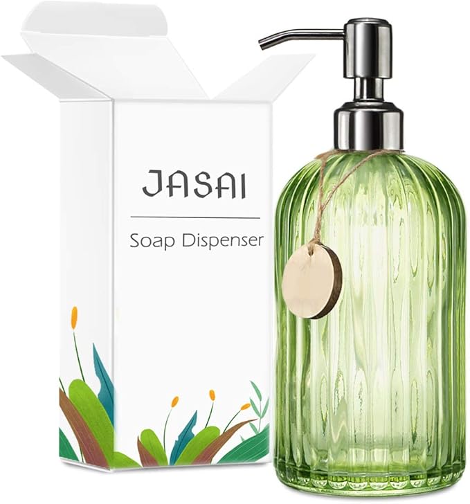 JASAI 18 Oz Vertical Striped Green Soap Dispenser - Image 8