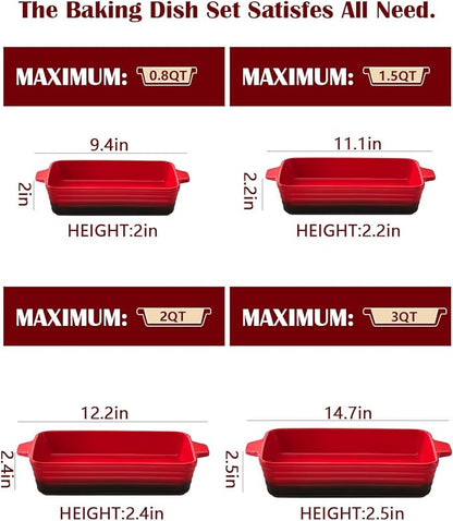 Casserole Dishes For Oven, Heat-Resistant Ceramic Bakeware Set Of 4 Rectangular - Image 2
