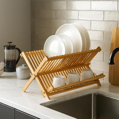 HIC Kitchen Bamboo Folding Dish Drying Rack, 20.5 x 13-Inches - Image 3