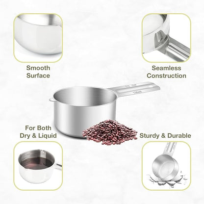 2PCS 1/2Cup Single Measuring Cup, Etched Inner Scale Stainless Steel Measure - Image 5