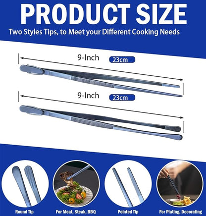 JETKONG 2 Pcs 9-Inch Cooking Tweezer Tongs Stainless Steel Kitchen Tweezers - Image 3
