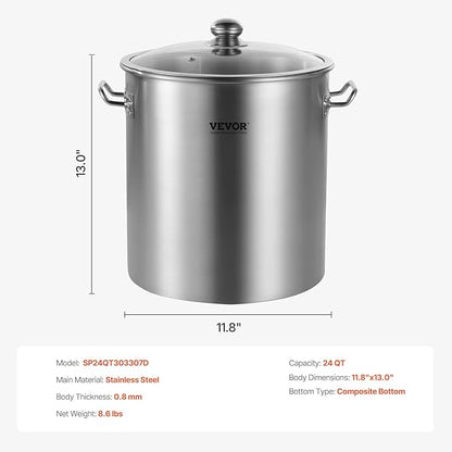 VEVOR Stainless Steel Stockpot, 24 Quart Cooking Pots, Cookware Sauce Pot - Image 7