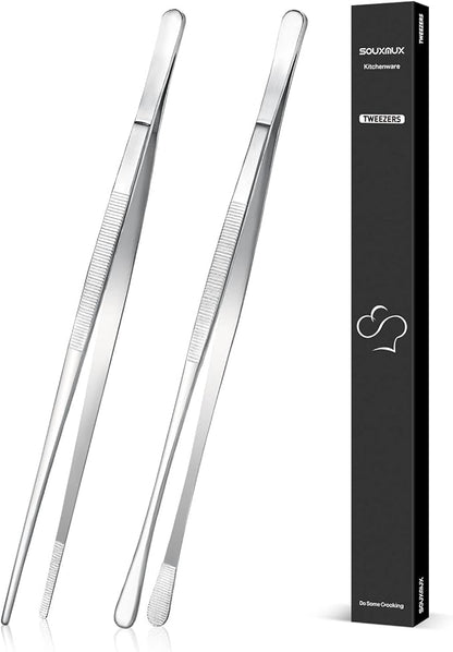 2 Pcs 12-inch Cooking Tweezers Tongs Precision Serrated Tips, Stainless Steel by SOUXMUX