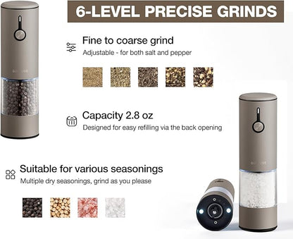 Stainless Steel Rechargeable Electric Salt and Pepper Grinder Set, USB Charging - Image 5