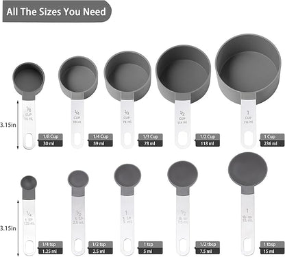 Measuring Cups and Spoons Set of Huygens Kitchen Gadgets 10 Pieces, Stackable - Image 2
