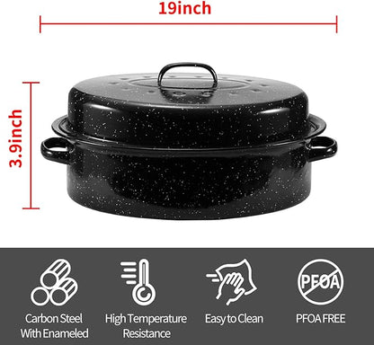 Granite Roaster Pan, 19” Enameled Roasting Pan - Image 2