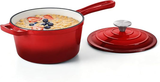 Homikit Small Sauce Pan with Lid, 2QT Enameled Cast Iron Saucepan, Enamel Cast by Homikit