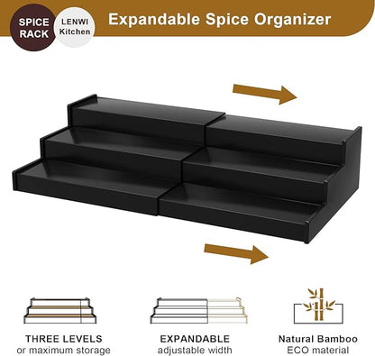 Lenwi Spice Rack Organizer for Cabinet, 3 Tier Expandable Bamboo Spice Storage - Image 4